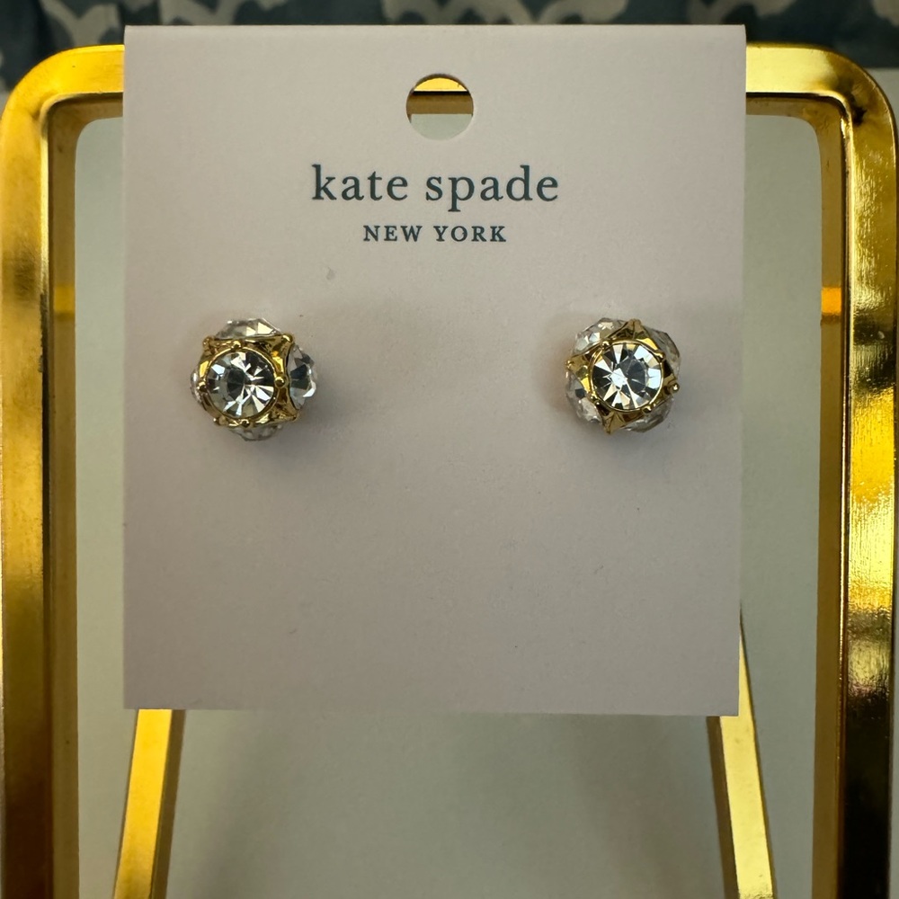 NWT Kate Spade Lady Marmalade Studs - Clear/Gold with Dust Bag